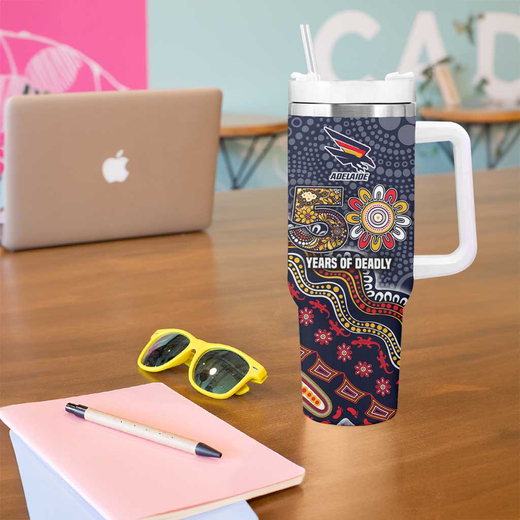 Personalized Adelaide Crows Mascot Tumbler With Handle Aboriginal Dot Art Style Vibrant Indigenous Pattern Design