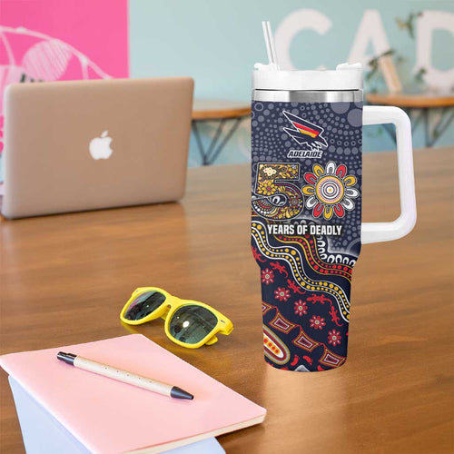 Personalized Adelaide Crows Mascot Tumbler With Handle Aboriginal Dot Art Style Vibrant Indigenous Pattern Design