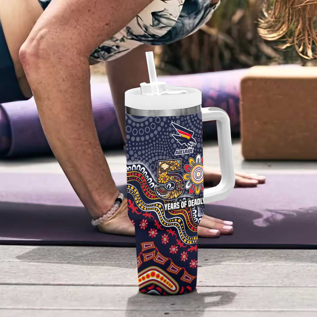 Personalized Adelaide Crows Mascot Tumbler With Handle Aboriginal Dot Art Style Vibrant Indigenous Pattern Design