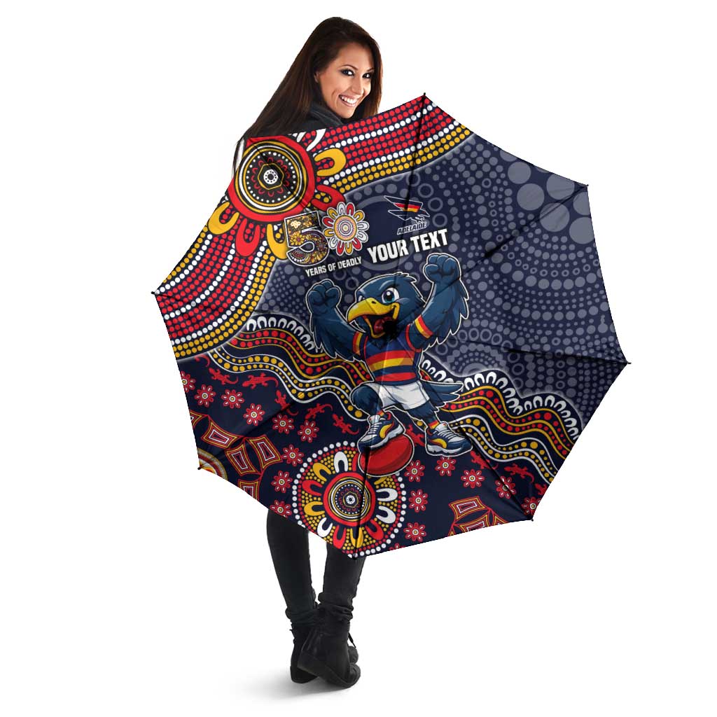 Personalized Adelaide Crows Mascot Umbrella Aboriginal Dot Art Style Vibrant Indigenous Pattern Design