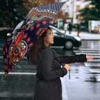 Personalized Adelaide Crows Mascot Umbrella Aboriginal Dot Art Style Vibrant Indigenous Pattern Design