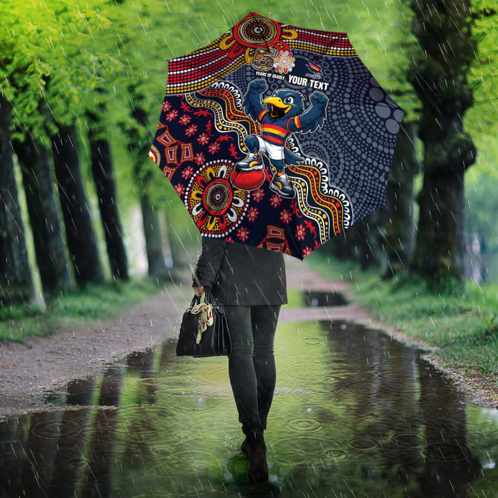 Personalized Adelaide Crows Mascot Umbrella Aboriginal Dot Art Style Vibrant Indigenous Pattern Design