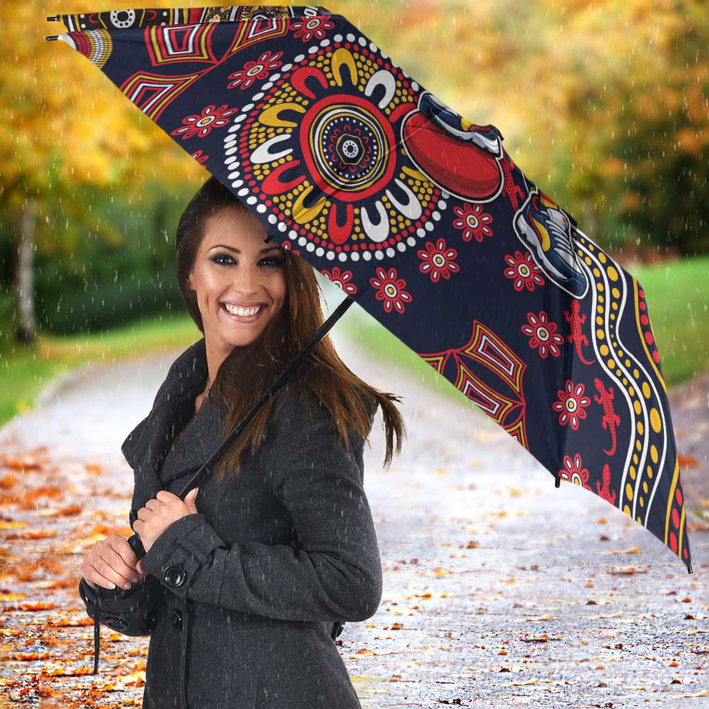 Personalized Adelaide Crows Mascot Umbrella Aboriginal Dot Art Style Vibrant Indigenous Pattern Design