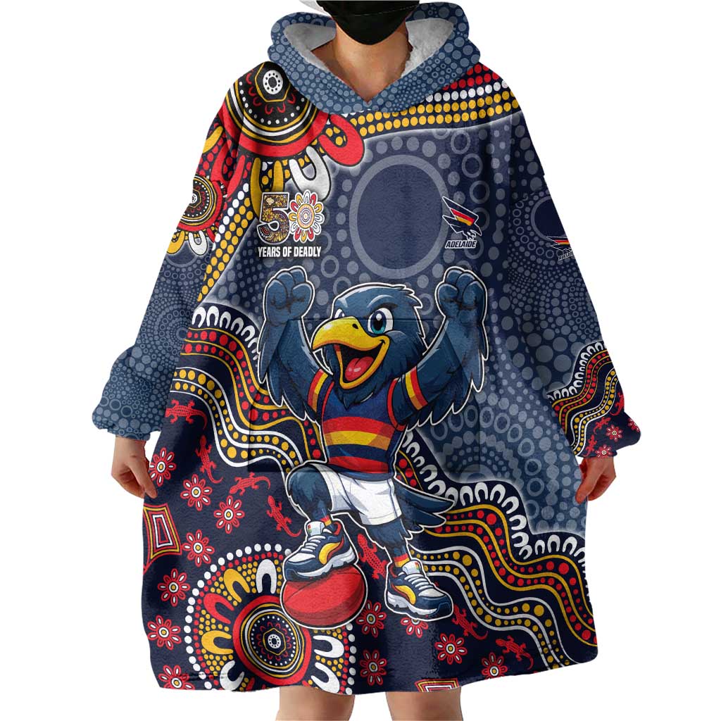 Personalized Adelaide Crows Mascot Wearable Blanket Hoodie Aboriginal Dot Art Style Vibrant Indigenous Pattern Design