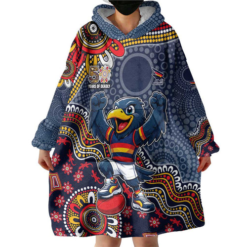 Personalized Adelaide Crows Mascot Wearable Blanket Hoodie Aboriginal Dot Art Style Vibrant Indigenous Pattern Design
