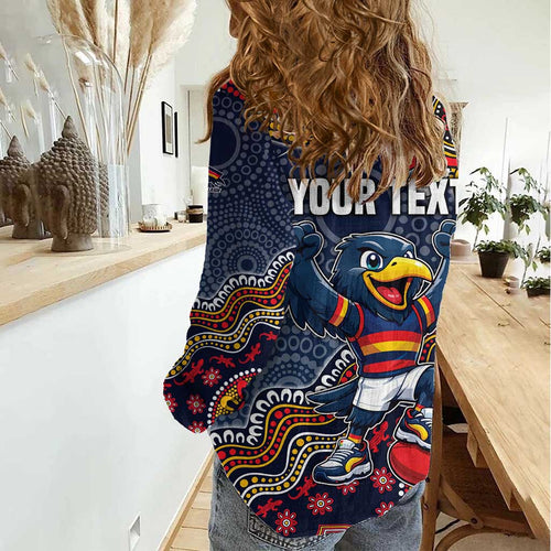 Personalized Adelaide Crows Mascot Women Casual Shirt Aboriginal Dot Art Style Vibrant Indigenous Pattern Design