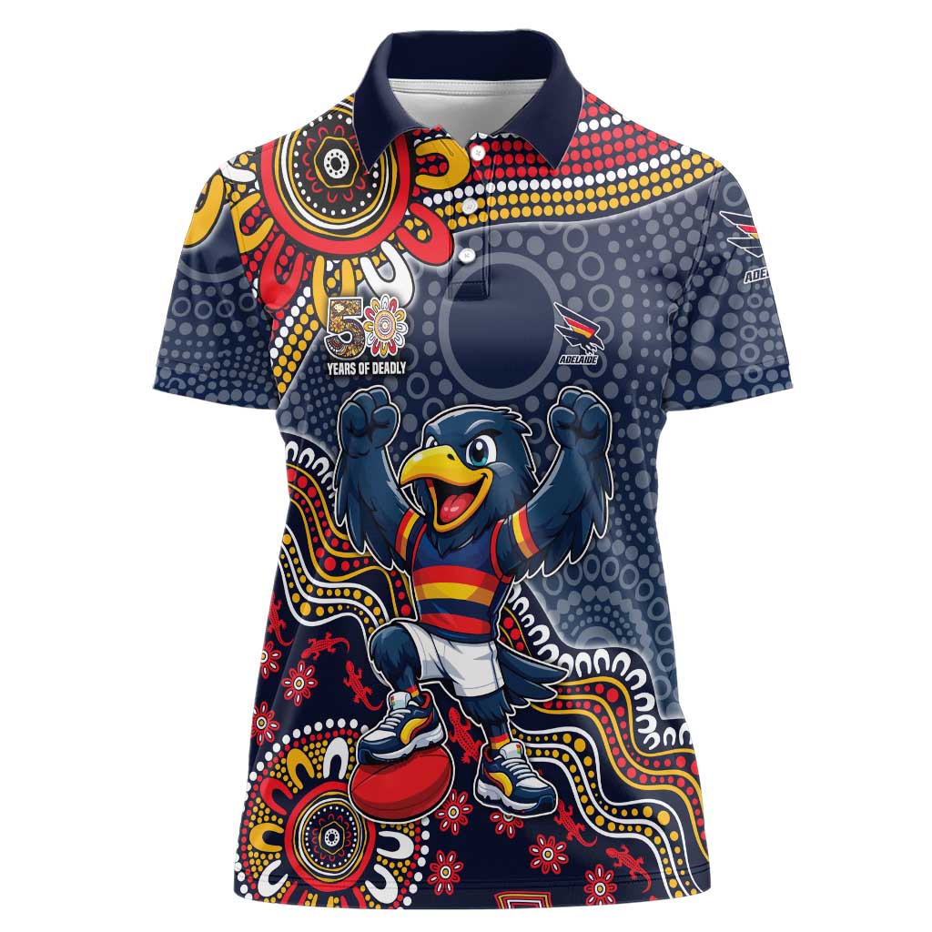 Personalized Adelaide Crows Mascot Women Polo Shirt Aboriginal Dot Art Style Vibrant Indigenous Pattern Design