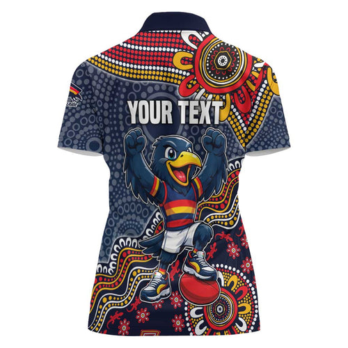 Personalized Adelaide Crows Mascot Women Polo Shirt Aboriginal Dot Art Style Vibrant Indigenous Pattern Design
