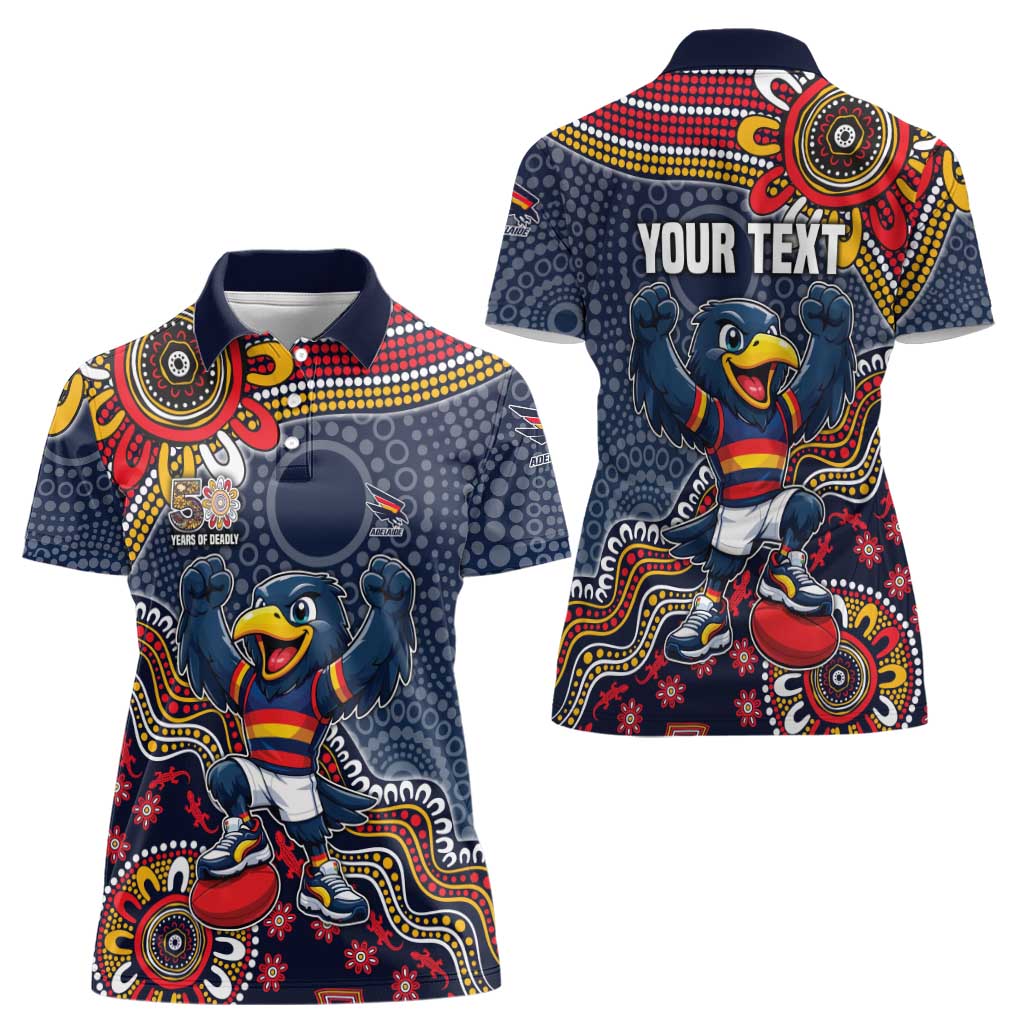 Personalized Adelaide Crows Mascot Women Polo Shirt Aboriginal Dot Art Style Vibrant Indigenous Pattern Design