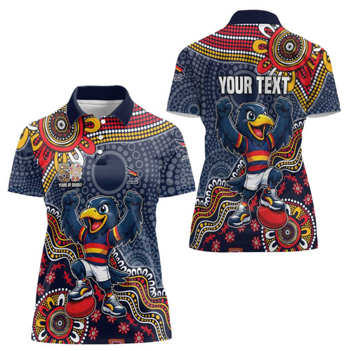 Personalized Adelaide Crows Mascot Women Polo Shirt Aboriginal Dot Art Style Vibrant Indigenous Pattern Design
