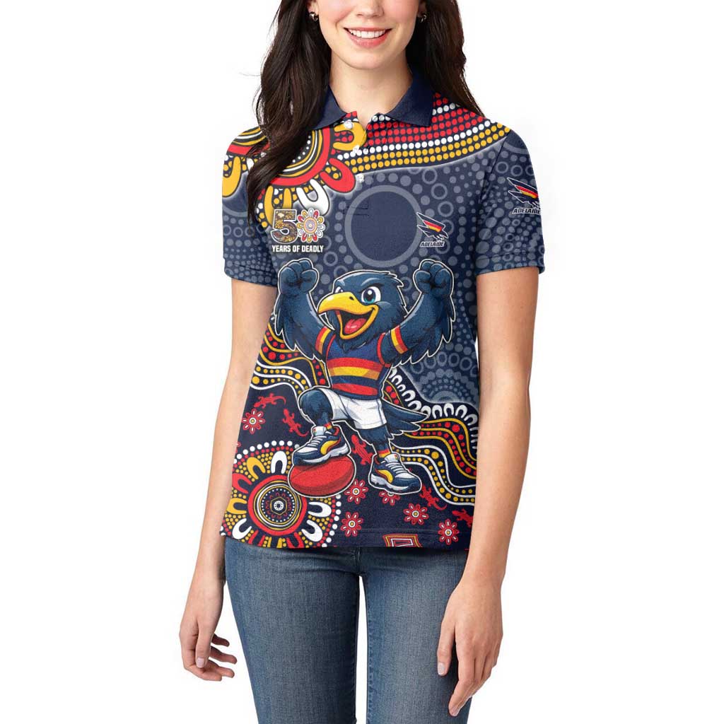 Personalized Adelaide Crows Mascot Women Polo Shirt Aboriginal Dot Art Style Vibrant Indigenous Pattern Design