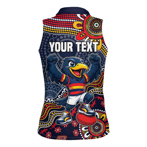 Personalized Adelaide Crows Mascot Women Sleeveless Polo Shirt Aboriginal Dot Art Style Vibrant Indigenous Pattern Design
