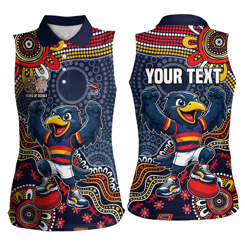 Personalized Adelaide Crows Mascot Women Sleeveless Polo Shirt Aboriginal Dot Art Style Vibrant Indigenous Pattern Design