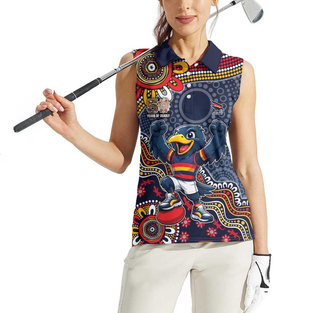 Personalized Adelaide Crows Mascot Women Sleeveless Polo Shirt Aboriginal Dot Art Style Vibrant Indigenous Pattern Design