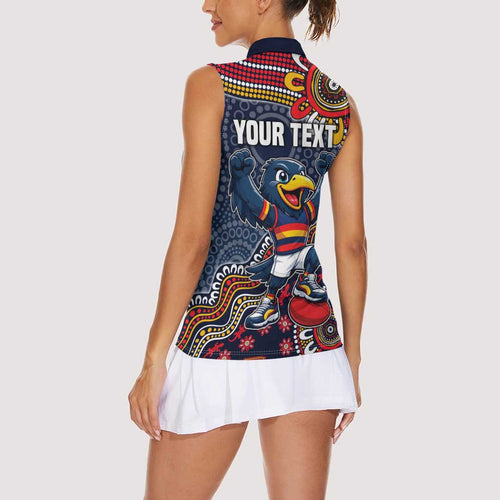 Personalized Adelaide Crows Mascot Women Sleeveless Polo Shirt Aboriginal Dot Art Style Vibrant Indigenous Pattern Design