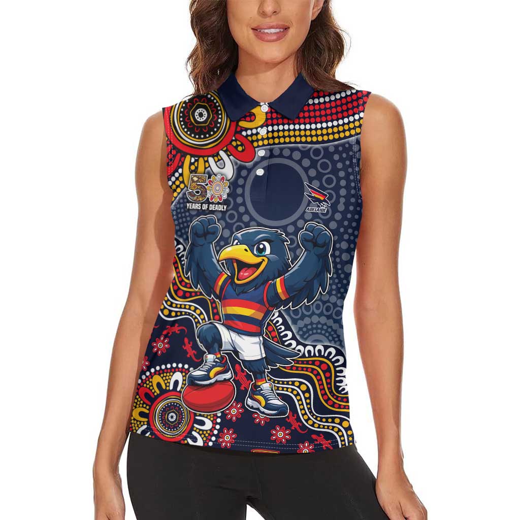 Personalized Adelaide Crows Mascot Women Sleeveless Polo Shirt Aboriginal Dot Art Style Vibrant Indigenous Pattern Design