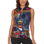 Personalized Adelaide Crows Mascot Women Sleeveless Polo Shirt Aboriginal Dot Art Style Vibrant Indigenous Pattern Design