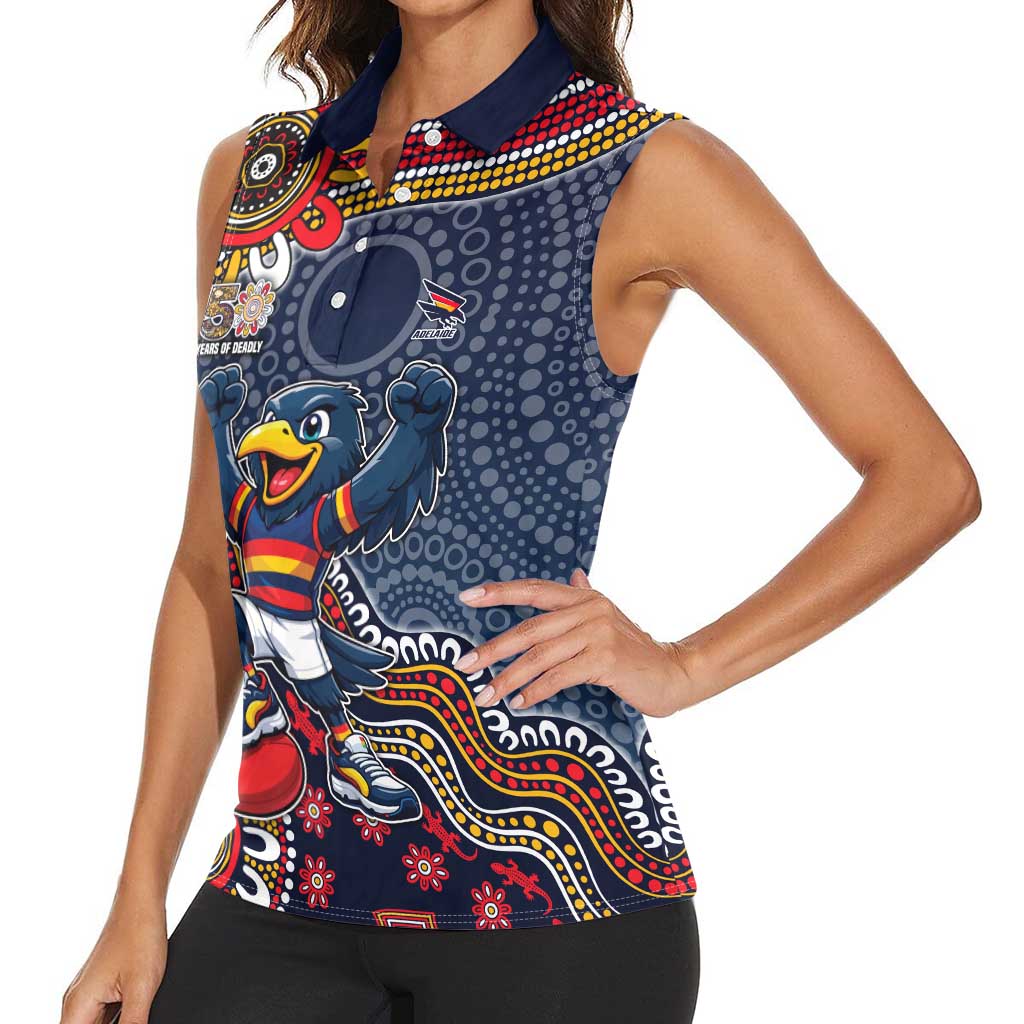 Personalized Adelaide Crows Mascot Women Sleeveless Polo Shirt Aboriginal Dot Art Style Vibrant Indigenous Pattern Design
