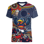 Personalized Adelaide Crows Mascot Women V-Neck T-Shirt Aboriginal Dot Art Style Vibrant Indigenous Pattern Design