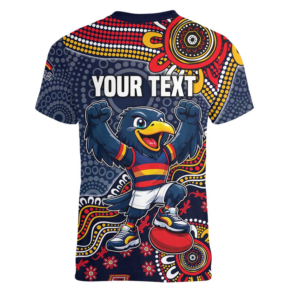 Personalized Adelaide Crows Mascot Women V-Neck T-Shirt Aboriginal Dot Art Style Vibrant Indigenous Pattern Design
