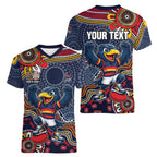 Personalized Adelaide Crows Mascot Women V-Neck T-Shirt Aboriginal Dot Art Style Vibrant Indigenous Pattern Design