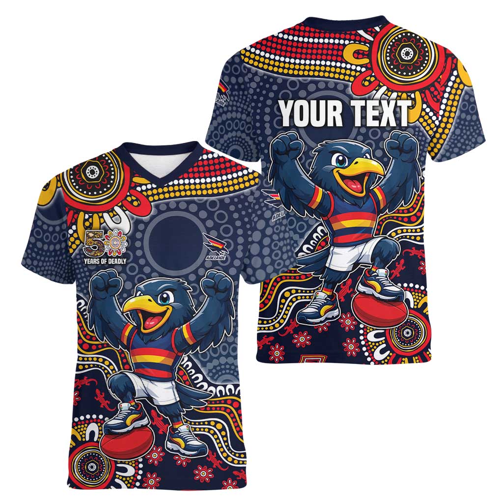 Personalized Adelaide Crows Mascot Women V-Neck T-Shirt Aboriginal Dot Art Style Vibrant Indigenous Pattern Design