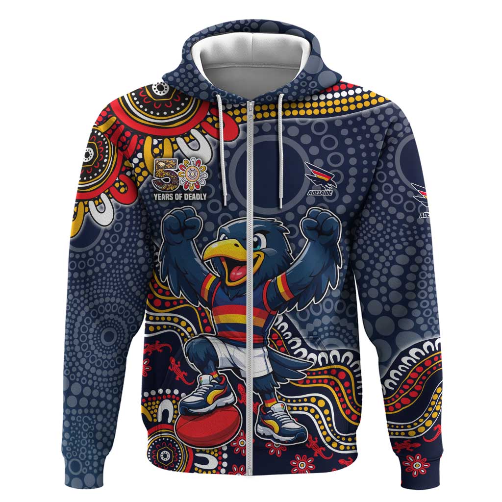 Personalized Adelaide Crows Mascot Zip Hoodie Aboriginal Dot Art Style Vibrant Indigenous Pattern Design