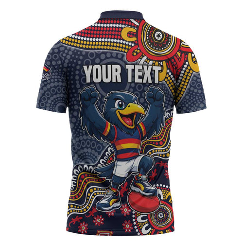 Personalized Adelaide Crows Mascot Zipper Polo Shirt Aboriginal Dot Art Style Vibrant Indigenous Pattern Design