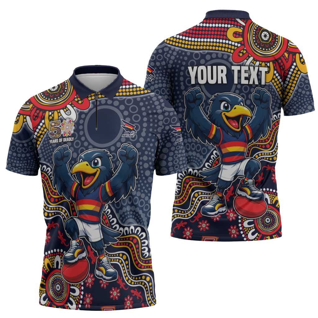 Personalized Adelaide Crows Mascot Zipper Polo Shirt Aboriginal Dot Art Style Vibrant Indigenous Pattern Design