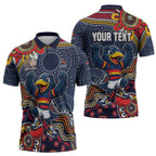 Personalized Adelaide Crows Mascot Zipper Polo Shirt Aboriginal Dot Art Style Vibrant Indigenous Pattern Design