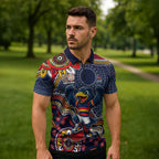 Personalized Adelaide Crows Mascot Zipper Polo Shirt Aboriginal Dot Art Style Vibrant Indigenous Pattern Design