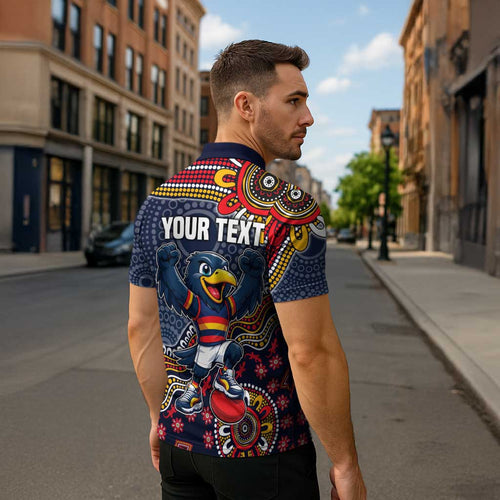 Personalized Adelaide Crows Mascot Zipper Polo Shirt Aboriginal Dot Art Style Vibrant Indigenous Pattern Design