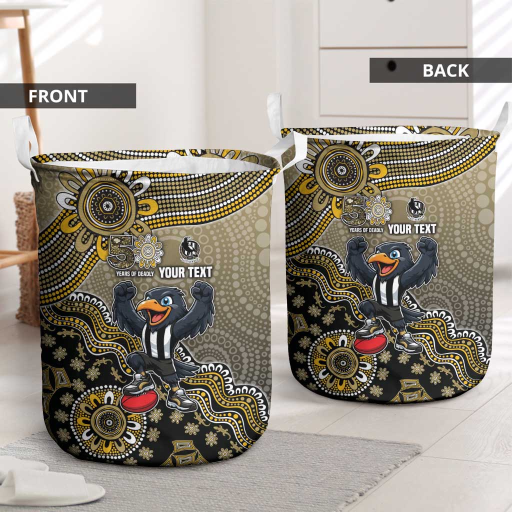 Personalized Magpies Football Mascot Laundry Basket Aboriginal Dot Art Style Vibrant Indigenous Pattern Design