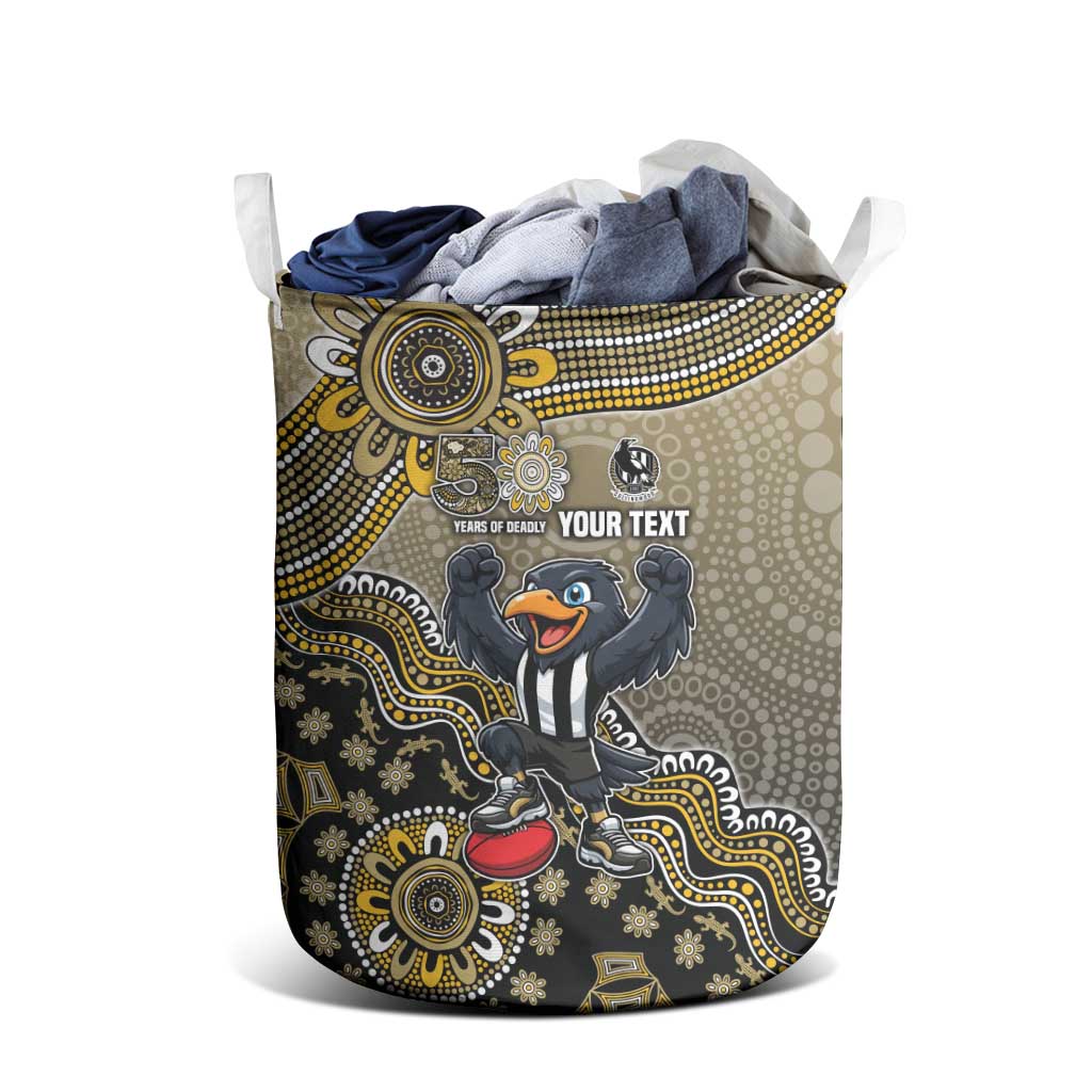Personalized Magpies Football Mascot Laundry Basket Aboriginal Dot Art Style Vibrant Indigenous Pattern Design