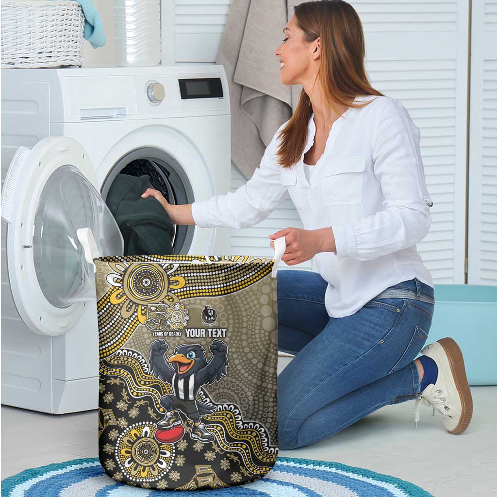 Personalized Magpies Football Mascot Laundry Basket Aboriginal Dot Art Style Vibrant Indigenous Pattern Design