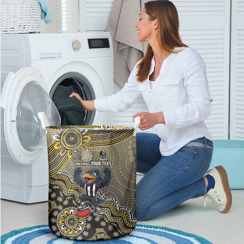 Personalized Magpies Football Mascot Laundry Basket Aboriginal Dot Art Style Vibrant Indigenous Pattern Design