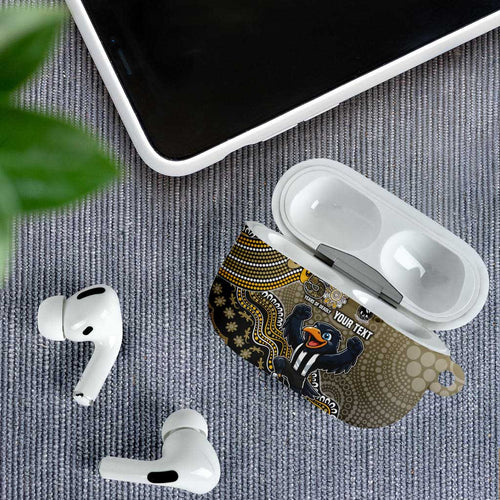 Personalized Magpies Football Mascot AirPods Case Aboriginal Dot Art Style Vibrant Indigenous Pattern Design