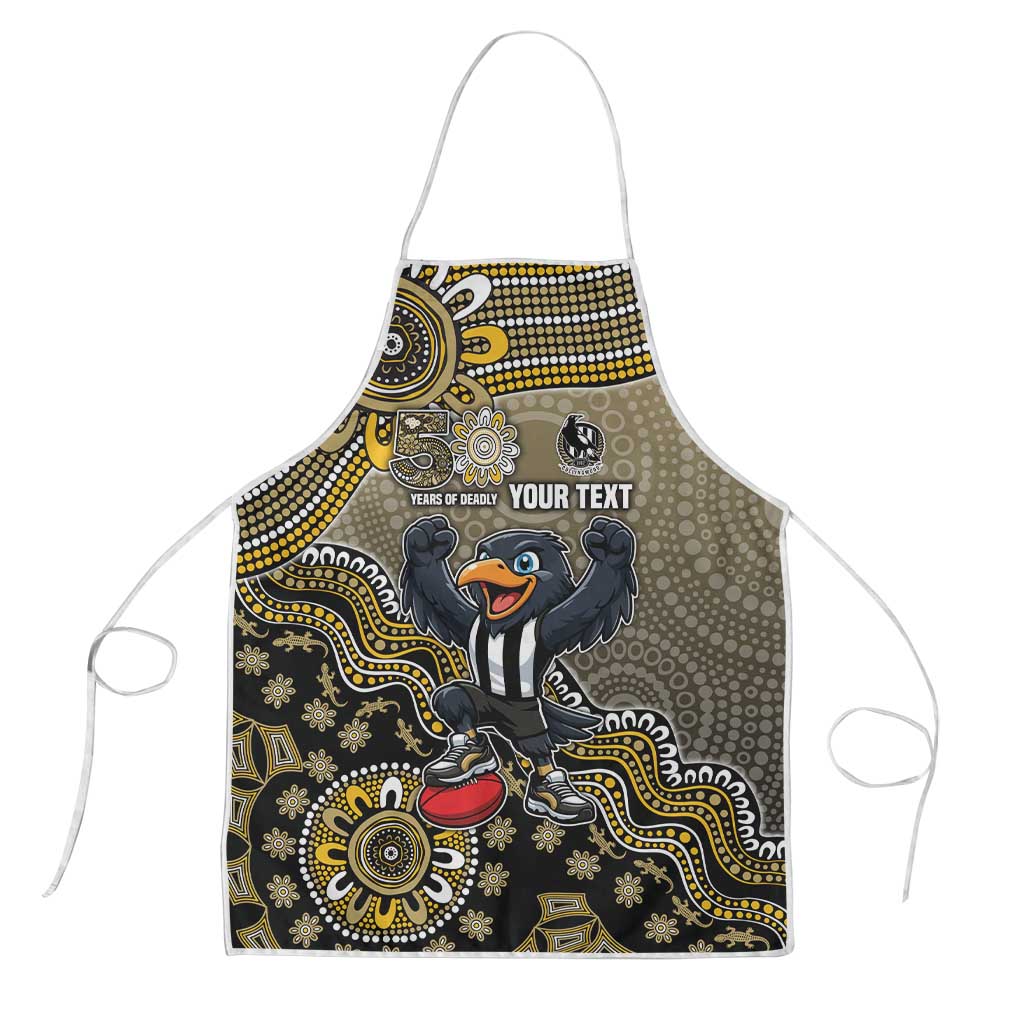 Personalized Magpies Football Mascot Apron Aboriginal Dot Art Style Vibrant Indigenous Pattern Design