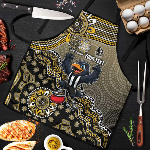 Personalized Magpies Football Mascot Apron Aboriginal Dot Art Style Vibrant Indigenous Pattern Design