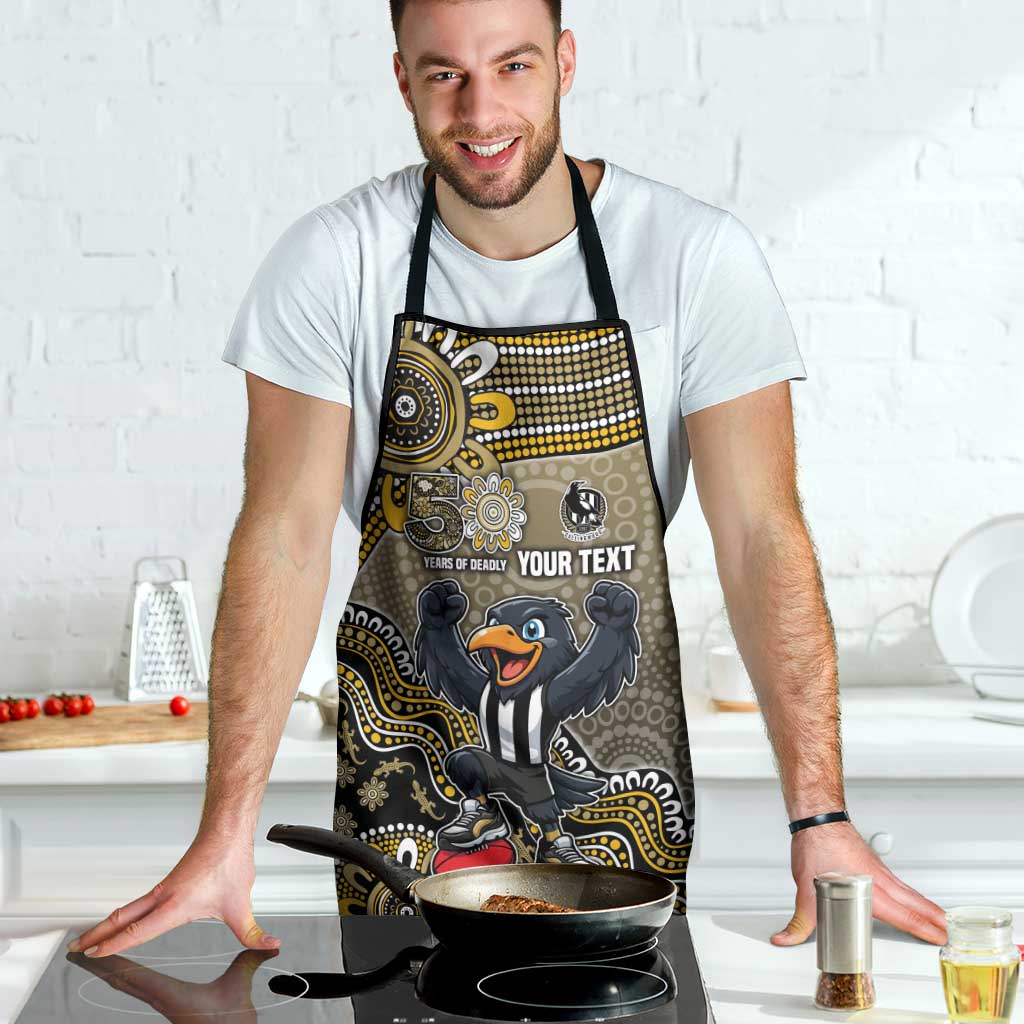 Personalized Magpies Football Mascot Apron Aboriginal Dot Art Style Vibrant Indigenous Pattern Design