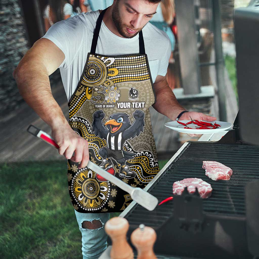 Personalized Magpies Football Mascot Apron Aboriginal Dot Art Style Vibrant Indigenous Pattern Design