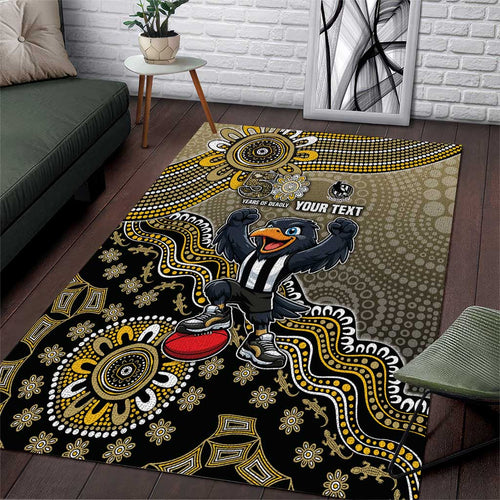 Personalized Magpies Football Mascot Area Rug Aboriginal Dot Art Style Vibrant Indigenous Pattern Design