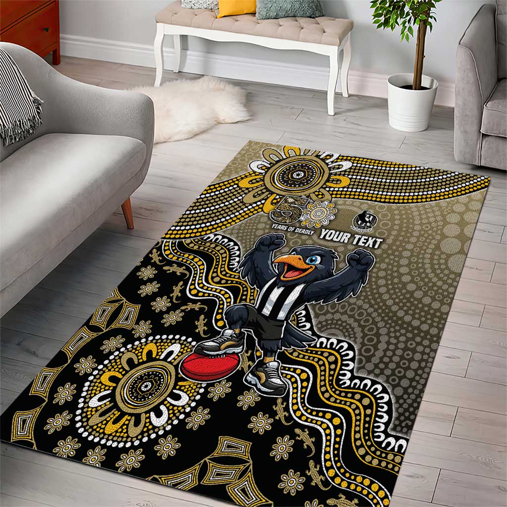 Personalized Magpies Football Mascot Area Rug Aboriginal Dot Art Style Vibrant Indigenous Pattern Design