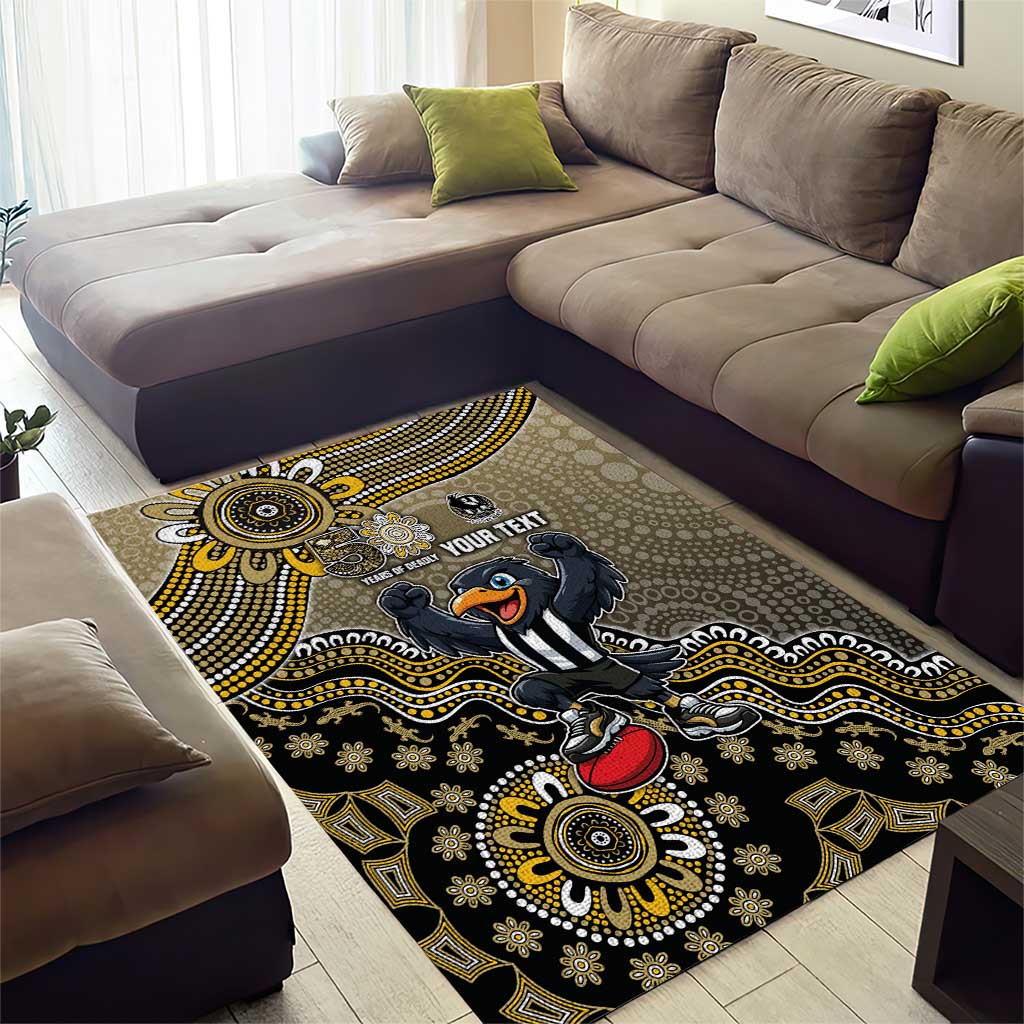 Personalized Magpies Football Mascot Area Rug Aboriginal Dot Art Style Vibrant Indigenous Pattern Design