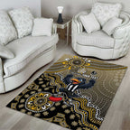 Personalized Magpies Football Mascot Area Rug Aboriginal Dot Art Style Vibrant Indigenous Pattern Design