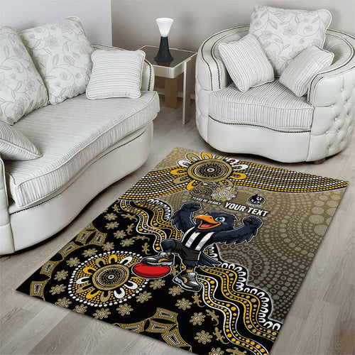 Personalized Magpies Football Mascot Area Rug Aboriginal Dot Art Style Vibrant Indigenous Pattern Design