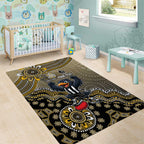 Personalized Magpies Football Mascot Area Rug Aboriginal Dot Art Style Vibrant Indigenous Pattern Design