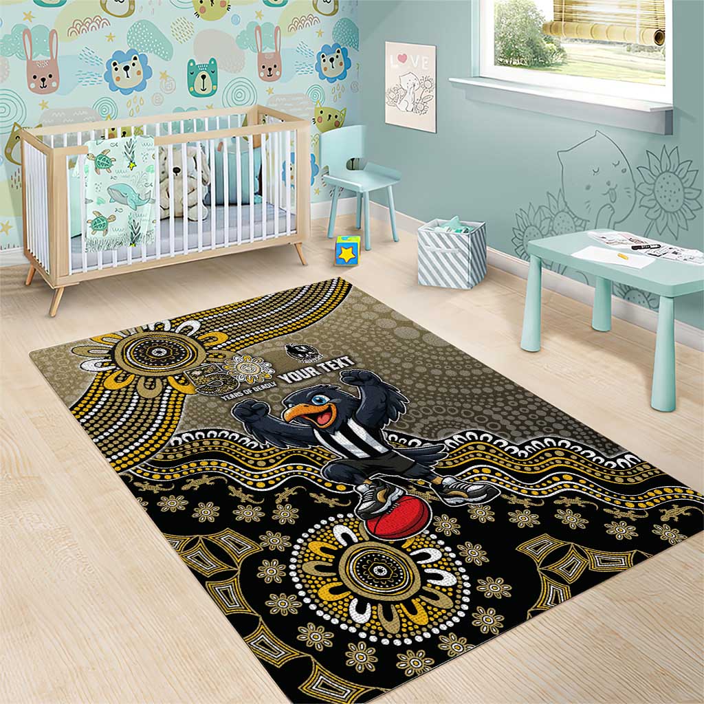 Personalized Magpies Football Mascot Area Rug Aboriginal Dot Art Style Vibrant Indigenous Pattern Design