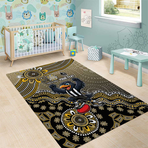 Personalized Magpies Football Mascot Area Rug Aboriginal Dot Art Style Vibrant Indigenous Pattern Design