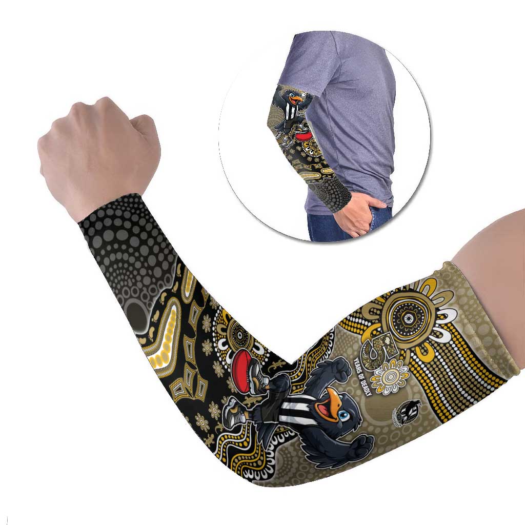 Personalized Magpies Football Mascot Arm Sleeves Aboriginal Dot Art Style Vibrant Indigenous Pattern Design